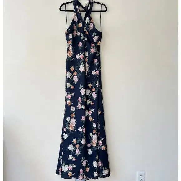 Anthropologie X Bhldn Ruby Twist Halter Satin Gown Navy Size 10 NWT - Picture 5 of 12